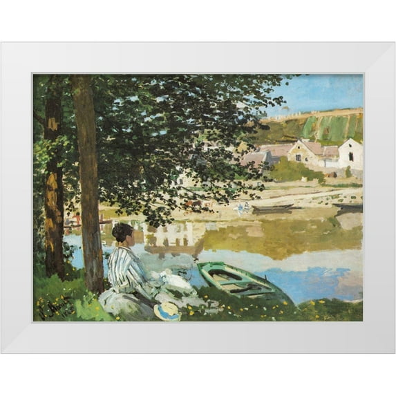 Monet, Claude 32x25 White Modern Wood Framed Museum Art Print Titled - The River 1868