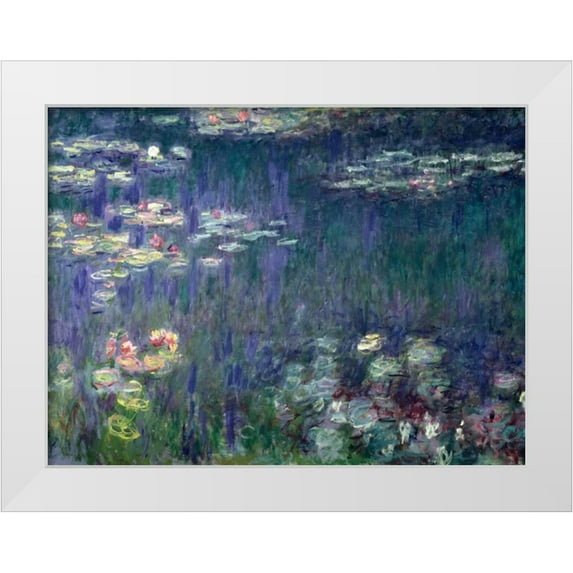 Monet, Claude 32x25 White Modern Wood Framed Museum Art Print Titled - Waterlilies- Green Reflections