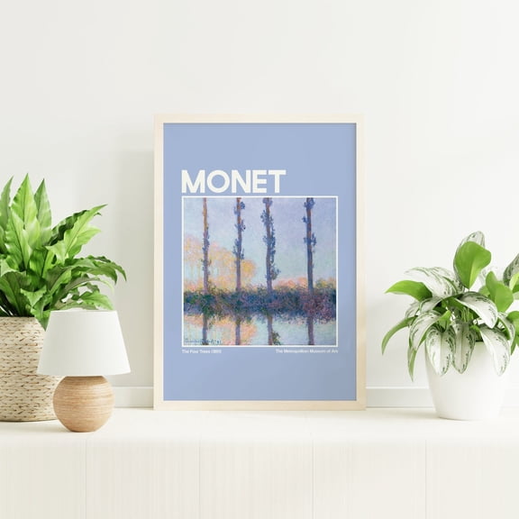 Monet Exhibition Poster Blue Claude Vintage French Art Cute Trendy Wall Poster, Unframed Size 8x12