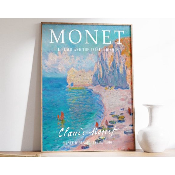 Monet Exhibition Poster, The Beach And The Falaise D'Amont, Gallery Quality Art, Floral Wall Print Wall Art, Modern Wall Decor, 8x12 UNFRAMED