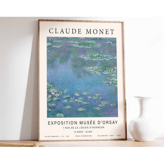 Monet Exhibition Poster, Water Lilies, Claude Monet Art Print, Floral Wall Art, Scenery Art, Water Decor, Flower Wall Poster Wall Art, Modern Wall Decor, 8x12 UNFRAMED