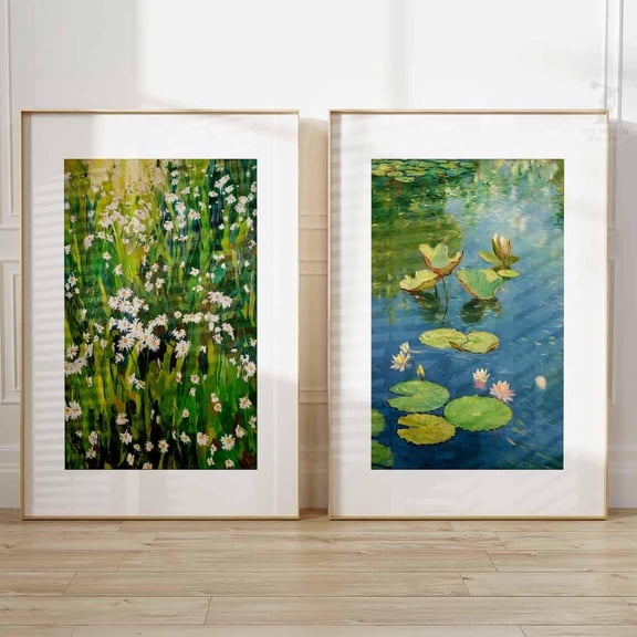 Monet Floral Impressionist Vintage Summer Wall Art Set Prints Set 2 Stretched Canvas 16x24