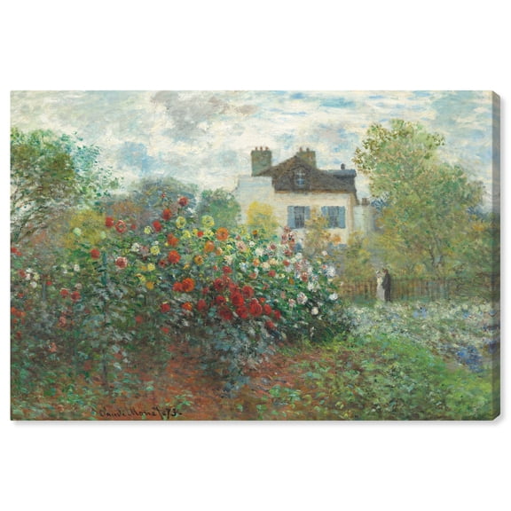 Monet-Garden With Dahlias Impressionism Classic Landscape Paintings Canvas Wall Art by Art Remedy, Gallery Wrapped, 20"x30"