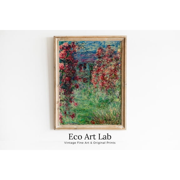 Monet Garden With Roses Print, Unframed Paper Poster 8x10in