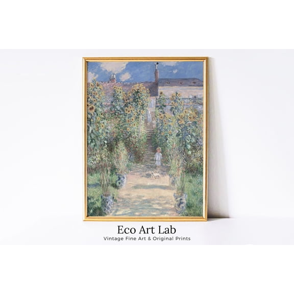 Monet Garden With Sunflowers Print, Unframed Paper Poster 8x10in
