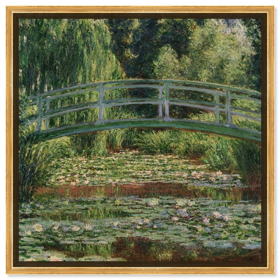 Monet - The Japanese Footbridge And The Water Lily Pool Giverny Impressionism Wall Art /Monet And Van Gogh Inspired Art Canvas Wall Art by Art Remedy, Gold Floater Frame, 25.5" x 25.5"