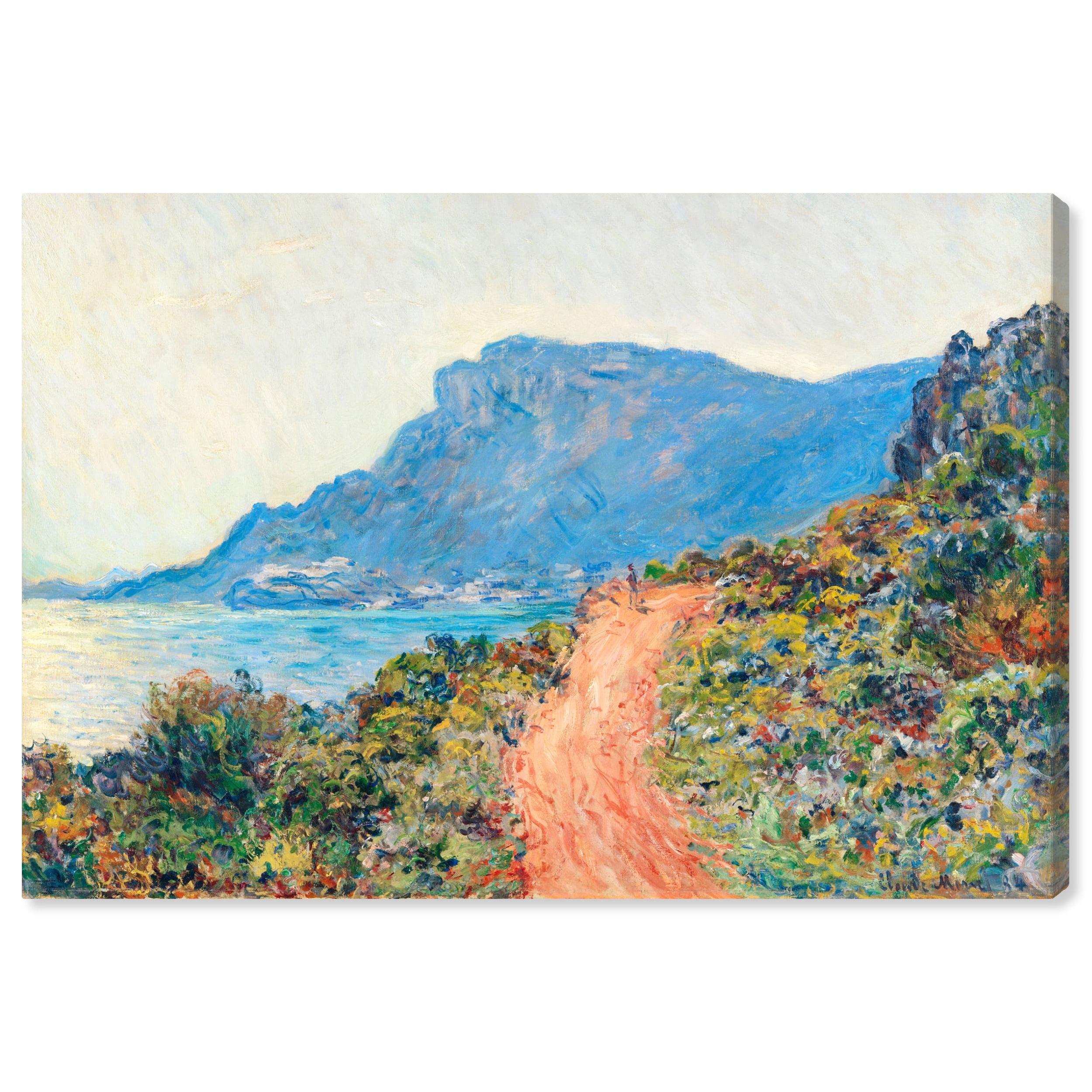 Monet La Corniche Near Monaco Blue and Green Canvas Wall Art