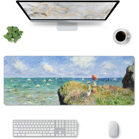 Monet Mouse Pad Stitched Edge XL Large Mousepad 31.5" X 11.8" Rubber Base Non Slip Desk Mat for Laptop Pc Computer Gaming