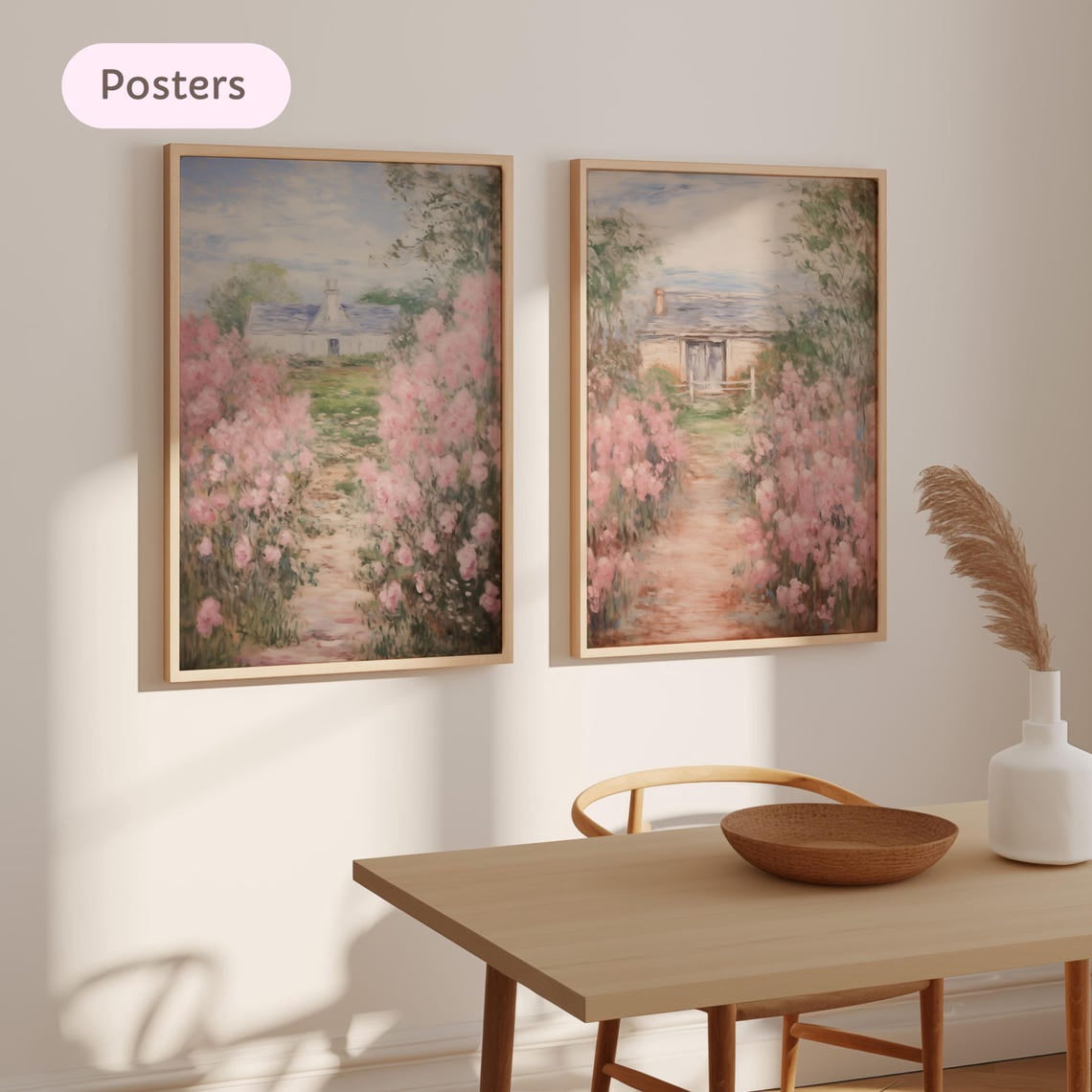 Monet Pink Flower Prints Set Of 2, Ethereal Impressionist Bedroom Wall ...