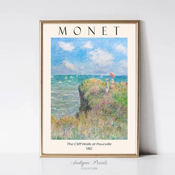 Monet Print, Claude Monet Exhibition Poster, Vintage Impressionism Wall Art, Monet Seascape Coastal Art, Monet,, Unframed Canvas Size 24x36