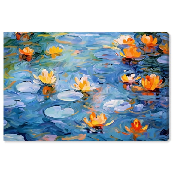 Monet Style Bright Lilipads Canvas Glam Livingroom Wall Art by Art Remedy, Gallery Wrapped, 30" x 20"