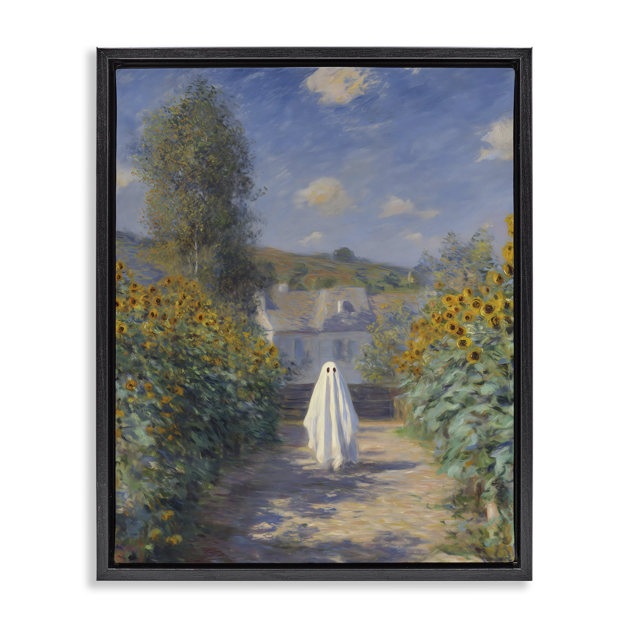 Monet Style Sunflower Ghost Black Framed Floater Canvas Wall Art, design by Arlington Prints