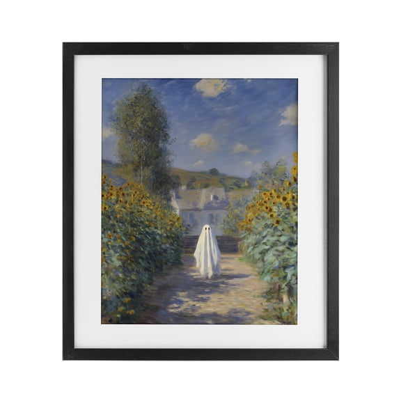 Monet Style Sunflower Ghost Black Framed Print Under Glass, design by Arlington Prints