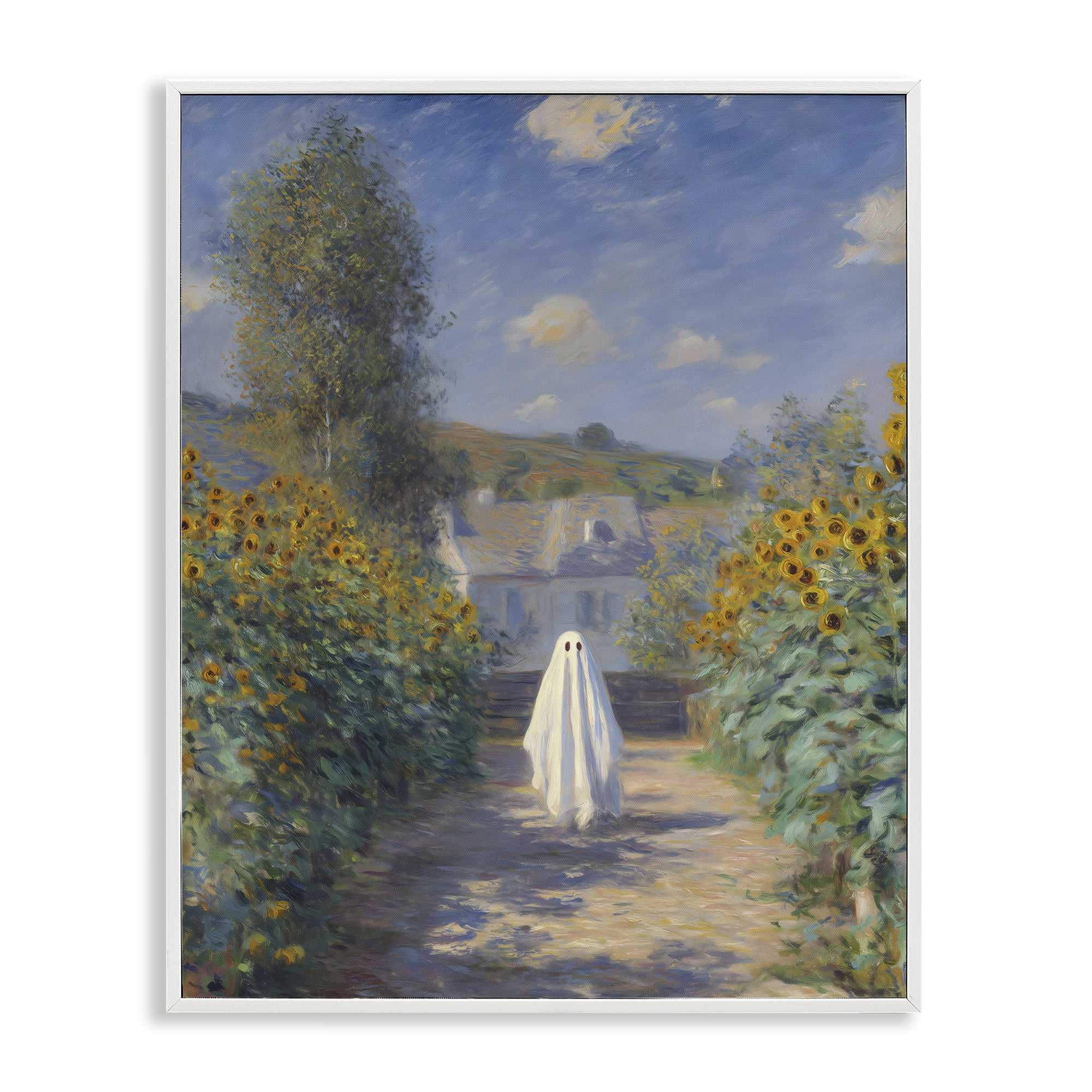 Monet Style Sunflower Ghost White Framed Giclee Art, design by Arlington Prints