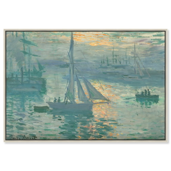 Monet-Sunrise Classic Monet Art Prints Canvas Wall Art by Art Remedy, Silver Floater Frame, 45"x36"