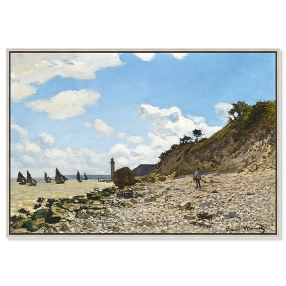 Monet-The Beach At Honfleur Classic Monet Art Prints Canvas Wall Art by Art Remedy, Silver Floater Frame, 20"x16"