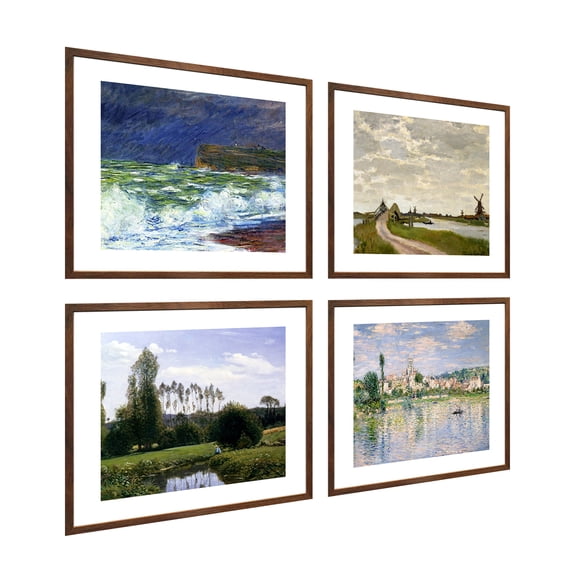 Monet Wall Art 4 Pcs,Claude Monet Print,Bank Of Seine Painting,Claude Monet Water Lilies Poster,Monet Framed Art For Wall Decor