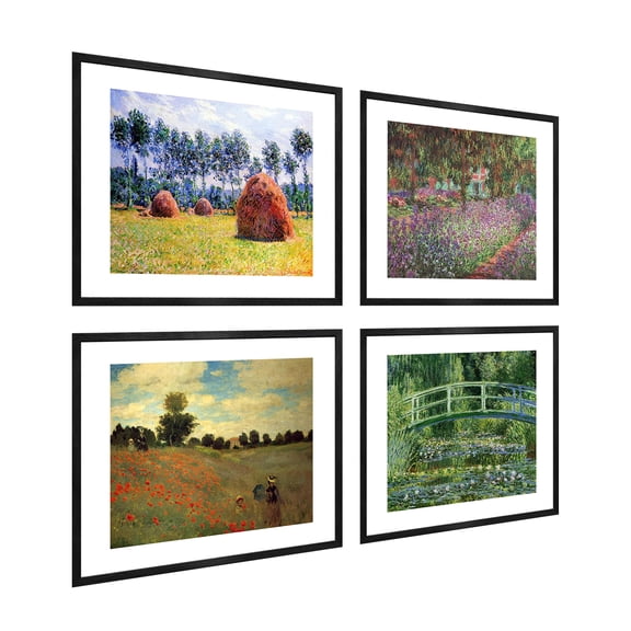 Monet Wall Art 4 Pcs,Claude Monet Print,Japanese Bridge Painting,Claude Monet Water Lilies Poster,Monet Framed Art For Wall Decor