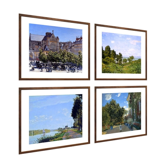 Monet Wall Art 4 Pcs,Claude Monet Print,Landscape Painting,Claude Monet The Garden Poster,Monet Framed Art For Wall Decor