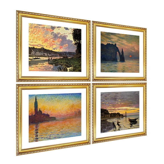 Monet Wall Art 4 Pcs,Claude Monet Print,San Giorgio Maggiore at Dusk Fields Painting,Claude Monet Water Lilies Poster,Monet Framed Art For Wall Decor