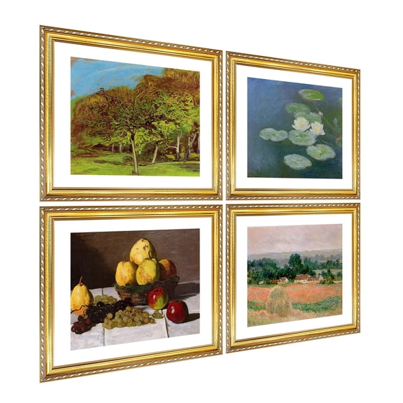 Monet Wall Art 4 Pcs,Claude Monet Print,Still Life Apples Painting,Claude Monet Water Lilies Poster,Monet Framed Art For Wall Decor