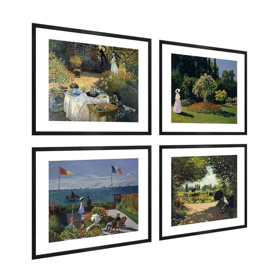 Monet Wall Art 4 Pcs,Claude Monet Print,The Beach Painting,Claude Monet The Lunch Poster,Monet Framed Art For Wall Decor
