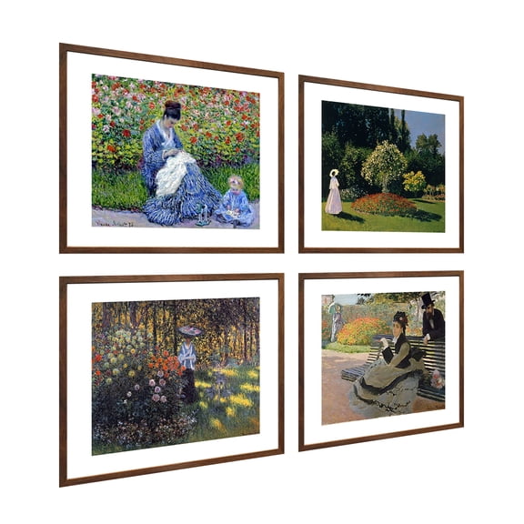 Monet Wall Art 4 Pcs,Claude Monet Print,The Seine Painting,Claude Monet The Garden Poster,Monet Framed Art For Wall Decor