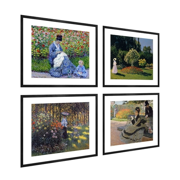 Monet Wall Art 4 Pcs,Claude Monet Print,The Seine Painting,Claude Monet The Garden Poster,Monet Framed Art For Wall Decor