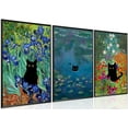 thumbnail image 1 of Monet Wall Art Set of 3 - Funny Cat in Water Lilies Canvas Paintings Prints, Garden Flowers Black Cat Aesthetic Pictures for Room Bedroom Living Room Bathroom 16x24 in Black Framed, 1 of 5