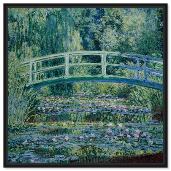 Monet-Water Lilies And Japanese Bridge Blue Monet Art Prints Canvas Wall Art by Art Remedy, Black Floater Frame, 40"x40"