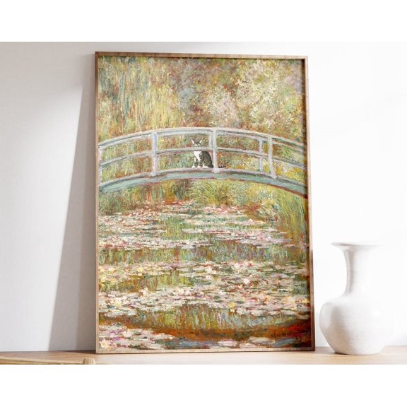 Monet Waterlily Cat Print, Claude Monet Cat Poster, Cat Art, Floral Print, Wall Art Decor Wall Art, Modern Wall Decor, 12x18 UNFRAMED