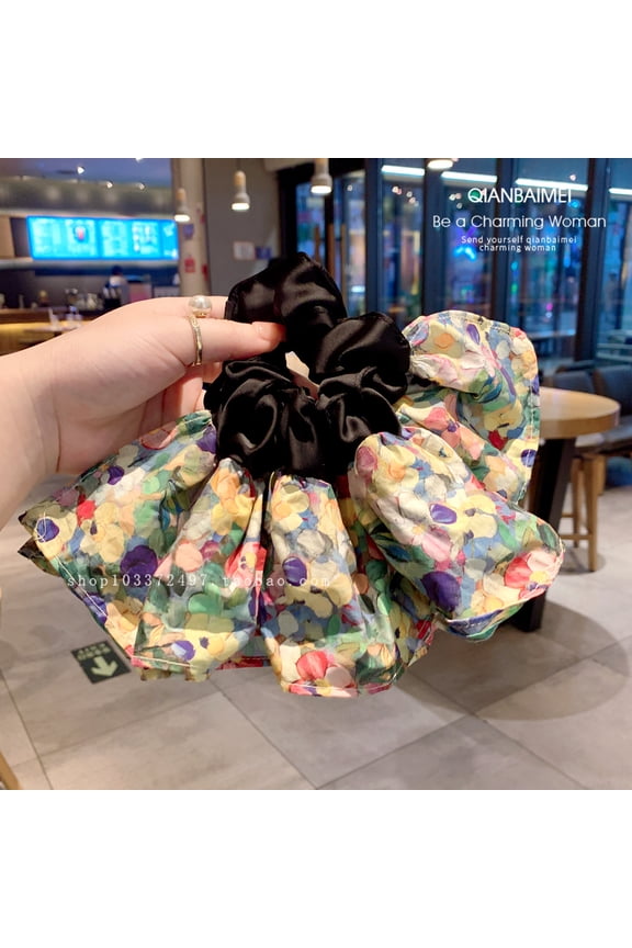 Monet oil painting tie-dye floral hem hairband high-end scrunchie large hair tie low ponytail hair elastic