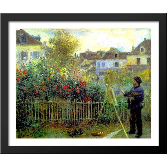 Monet painting in his garden at Argenteuil 34x28 Large Black Wood Framed Print Art by Pierre Auguste Renoir