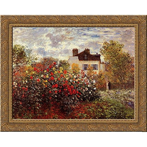 Monet's garden in Argenteuil Sun 24x20 Gold Ornate Wood Framed Canvas Art by Monet, Claude