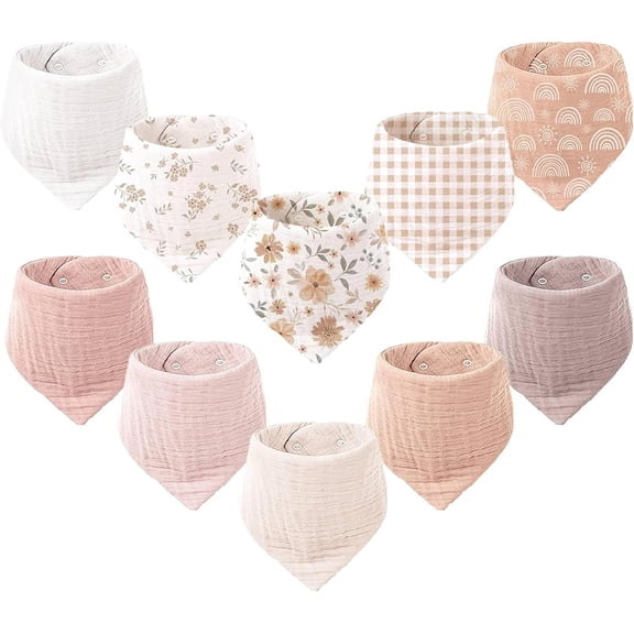 Monexial 10 Pack Baby Muslin Bandana Bibs for Drooling and Teething