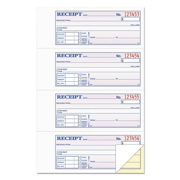 Money And Rent Receipt Books, Two-Part Carbonless, 2.75 X 7.13, 4/page, 200 Forms | Bundle of 10 Each