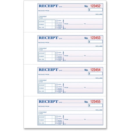 Money And Rent Receipt Books, Two-Part Carbonless, 2.75 X 7.13, 4/page, 200 Forms | Bundle of 5 Each