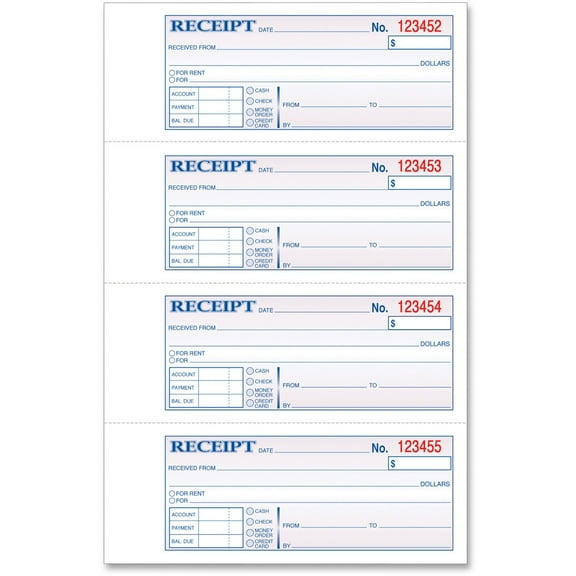 Money And Rent Receipt Books, Two-Part Carbonless, 2.75 X 7.13, 4/page, 200 Forms | Bundle of 5 Each