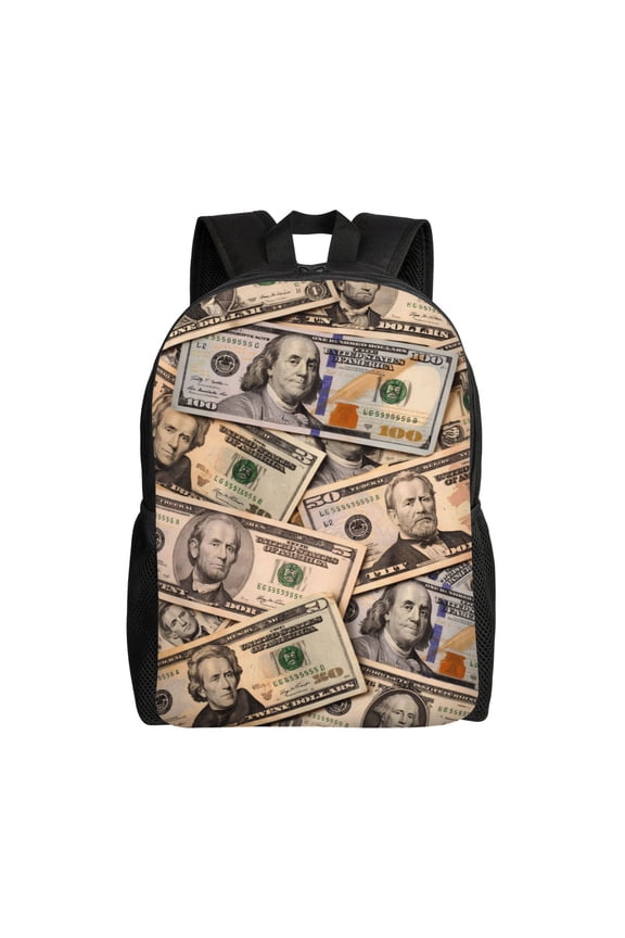Money Backpack Full Front Print Travel Laptop Bag for Men and Women