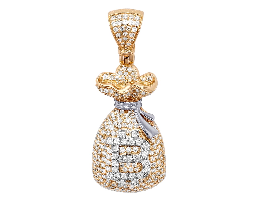Money Bag Bitcoin 1.3CT Diamond Pendant 14K Yellow-White Gold 1.4