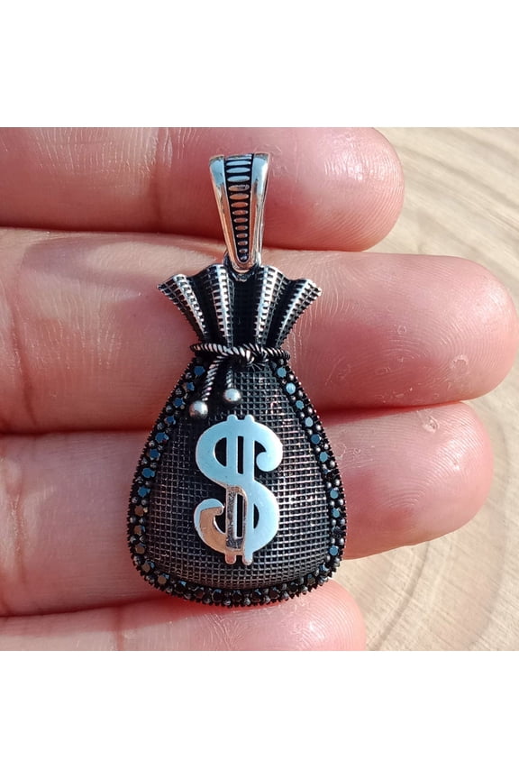 Money Bag Dollar Sign Mens Pendant Solid 925 Sterling Silver Stylish Bikers Jewelry Christmas Gift