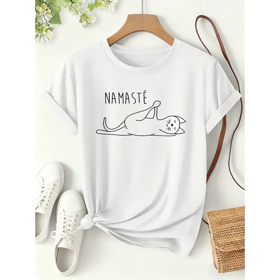 Money Bag, Handdrawn Style Print Tshirt Short Sleeve Crew Neck Casual Top For Summer Spring, Women's Clothing
