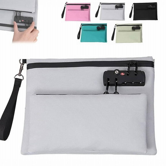 Money Bag with Lock, Double layer Men & Women's Locking Accessories Pouch, Bank Bag, Passports, Notary Supplies, Valuable StoragBag,CashBag and Zipper NotaryBag with Lock(Grey)