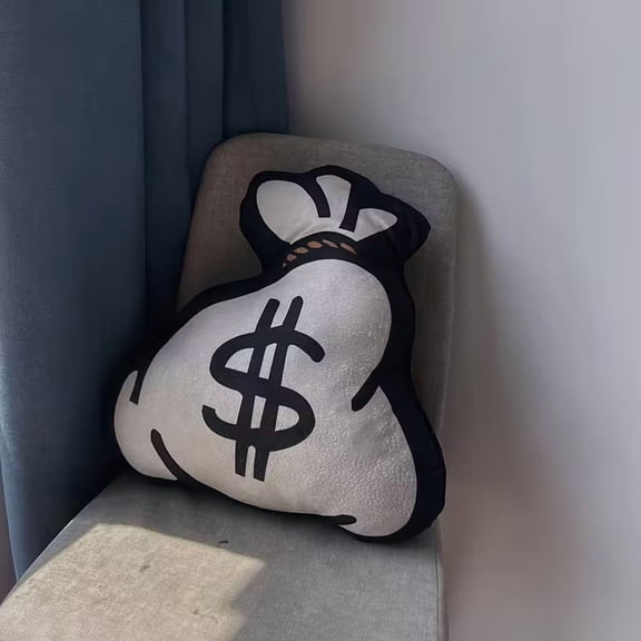 Money Bag Pillow Dollar Sign Cushion Black White Home Office Decor