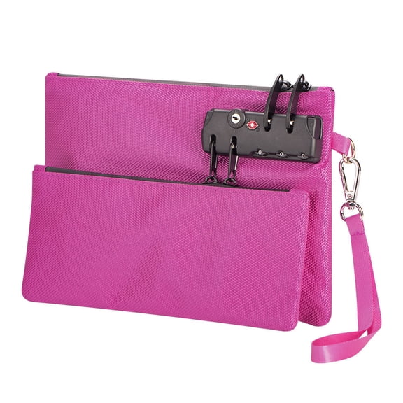 Money Bag with Lock, Double layer Men & Women's Locking Accessories Pouch, Bank Bag, Passports, Notary Supplies, Valuable StorageBag(rose pink)