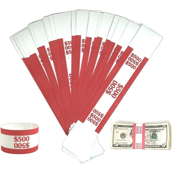 Money Bands Currency Sleeves Straps  Made in USA (Pack of 330 - $500) Self-Adhesive Money Wrappers for Bills Color Coded Wraps Meets ABA Standards, 7.5 x 1.25 inches  Counter Recyclable Kraft Paper