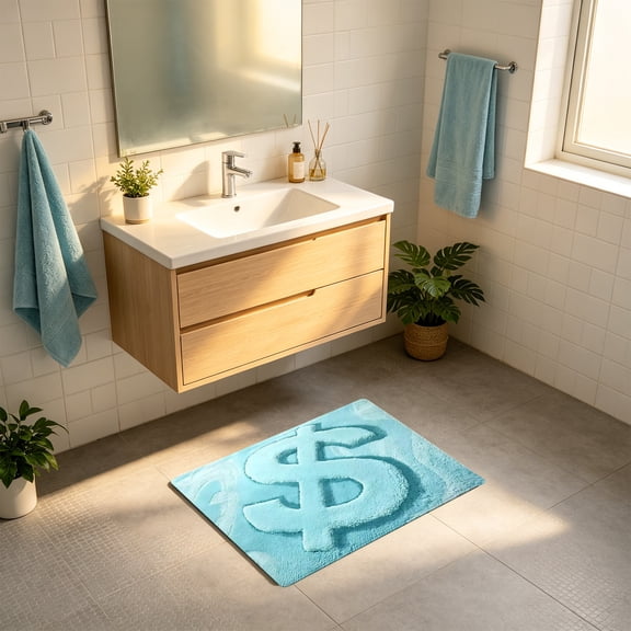 Money Bathroom Rug Gift Bill Door Bath Mat for Bedroom Kitchen Dorm Money Shape Shower Mat Decoration Non Slip Washable Bath Rug for Bathroom,23''x15'',Blue