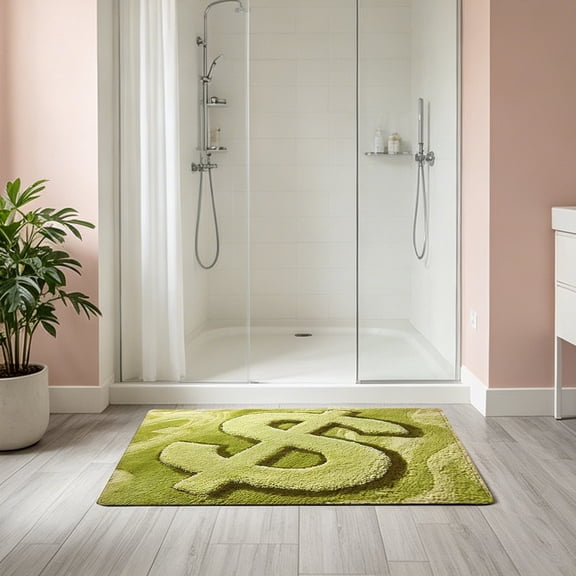 Money Bathroom Rug Gift Bill Door Bath Mat for Bedroom Kitchen Dorm Money Shape Shower Mat Decoration Non Slip Washable Bath Rug for Bathroom,23''x15'',Green