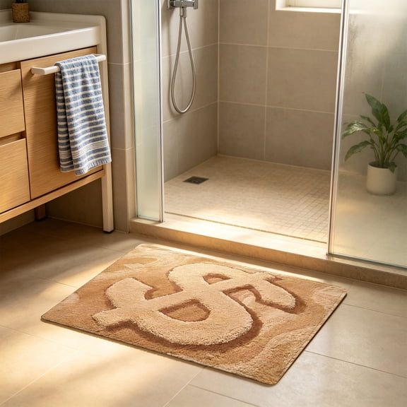 Money Bathroom Rug Gift Bill Door Bath Mat for Bedroom Kitchen Dorm Money Shape Shower Mat Decoration Non Slip Washable Bath Rug for Bathroom,23''x15'',Khaki