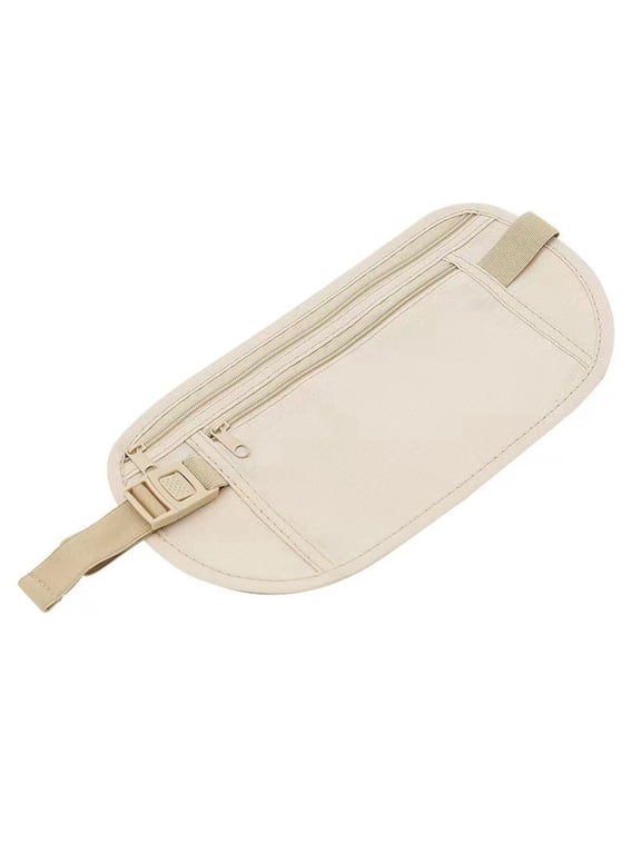 RFID Blocking Money Belt, Khaki Nylon Hidden Anti-Theft Waist Pouch with Adjustable Strap for Travel Running Men Women